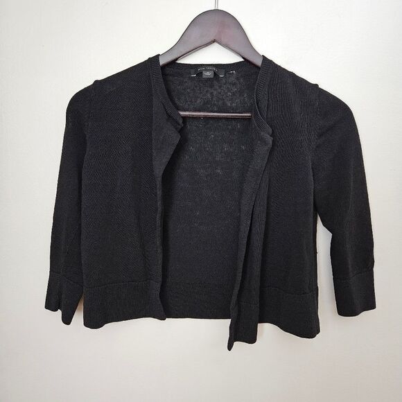 Ann Taylor Cardigan Sweater Short Business Casual Neutral Black Knit Classic - Picture 4 of 10